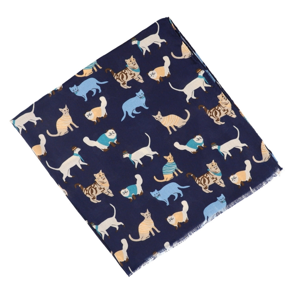 Marineblauwe halsdoek met kattenprint – Nikko (6)