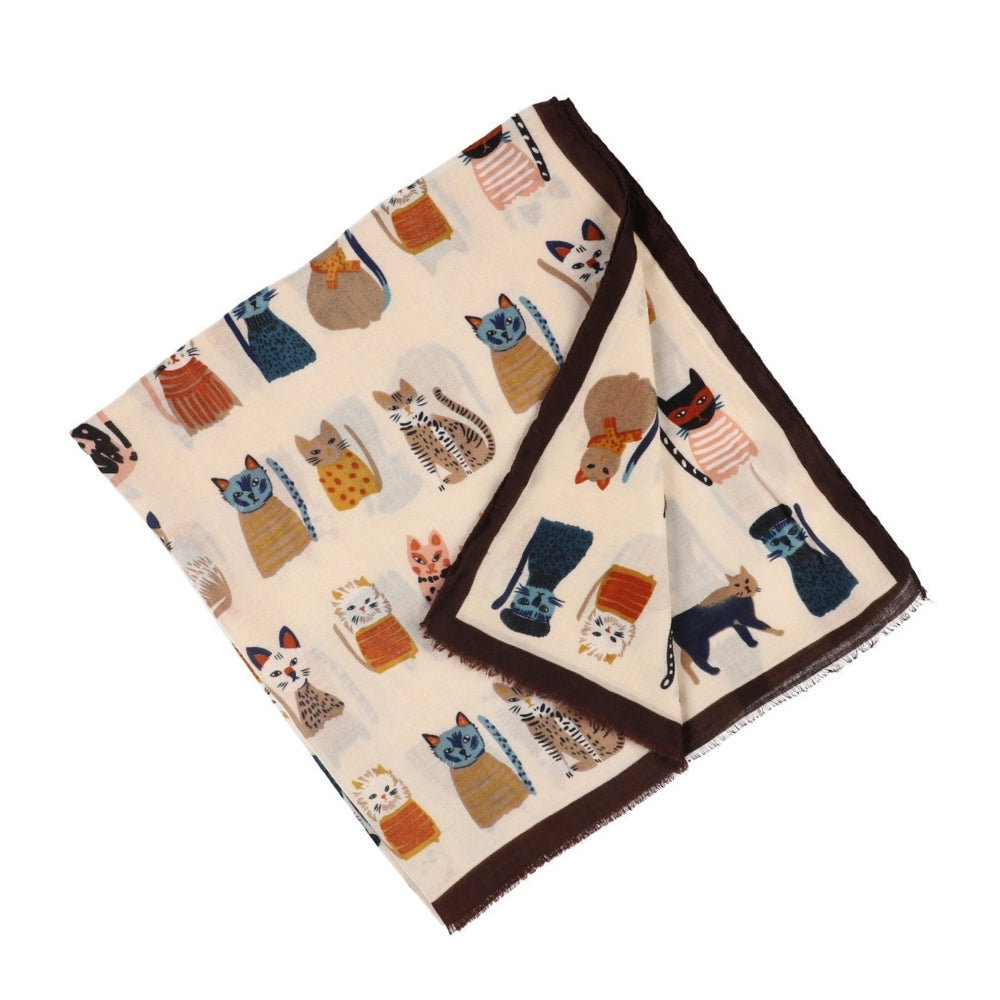 Zachte beige sjaal met kattenprint – Nikko (3)