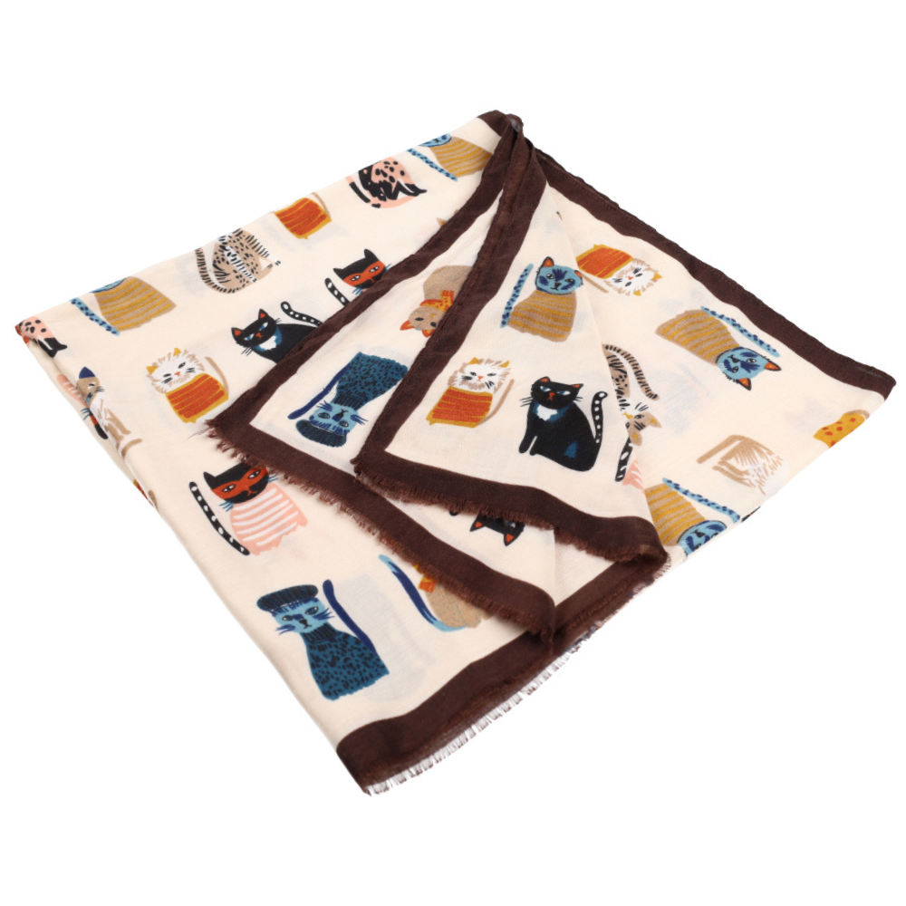 Zachte beige sjaal met kattenprint – Nikko (1)