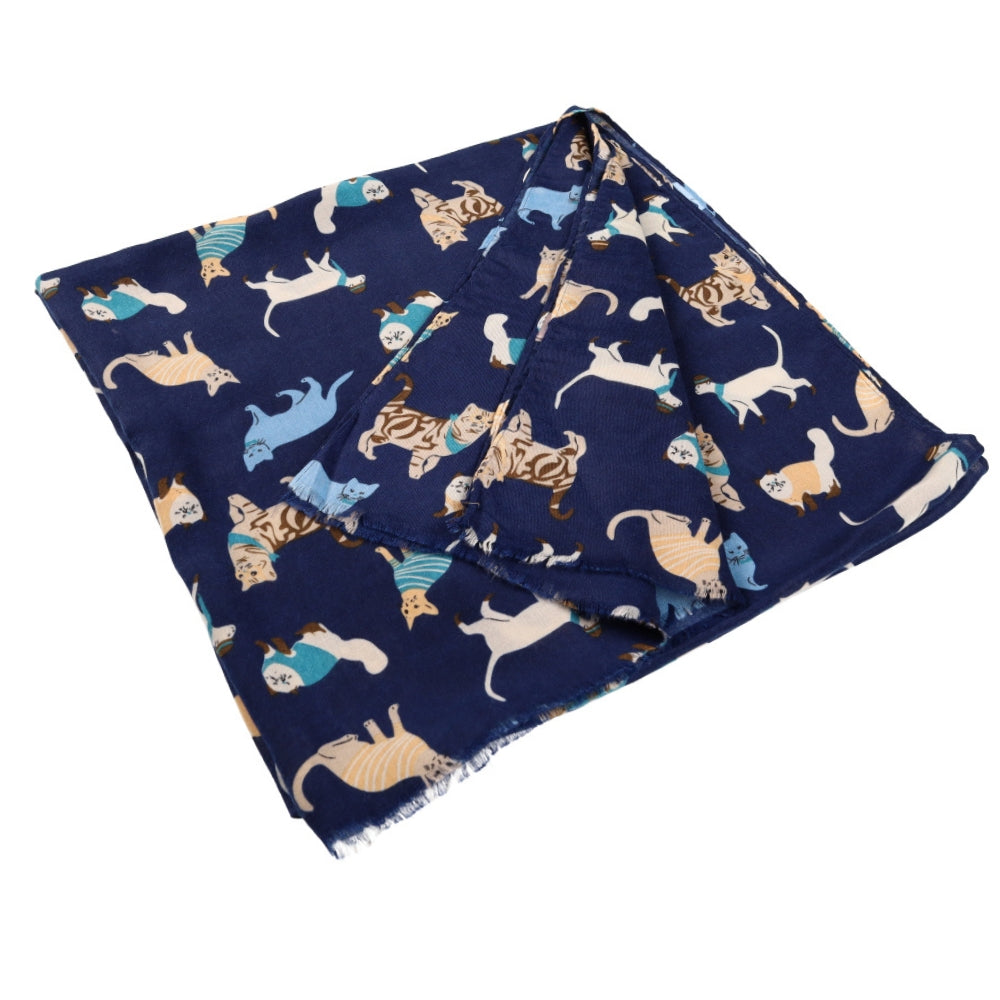 Marineblauwe halsdoek met kattenprint – Nikko (1)