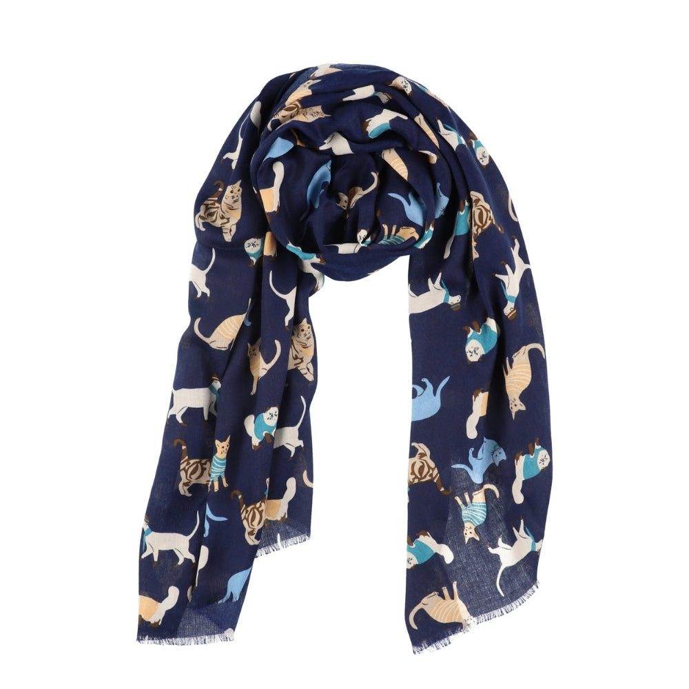 Marineblauwe halsdoek met kattenprint – Nikko (4)