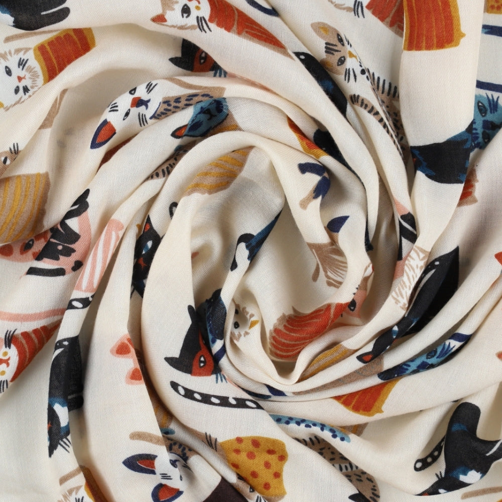 Zachte beige sjaal met kattenprint – Nikko (2)