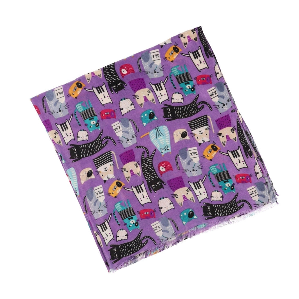 Paarse schouderdoek met kattenprint – Nikko (6)