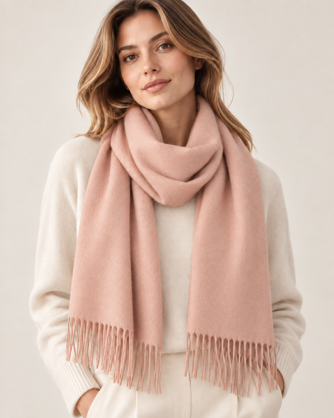 Effen lichtroze cashmere sjaal voor dames Parijs (5)
